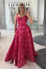 Load image into Gallery viewer, Fuchsia Scoop Neck Floral A-Line Long Corset Prom Dress with Slit