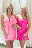 Load image into Gallery viewer, Pink Satin Strapless Tight Short Prom Dress with Bow