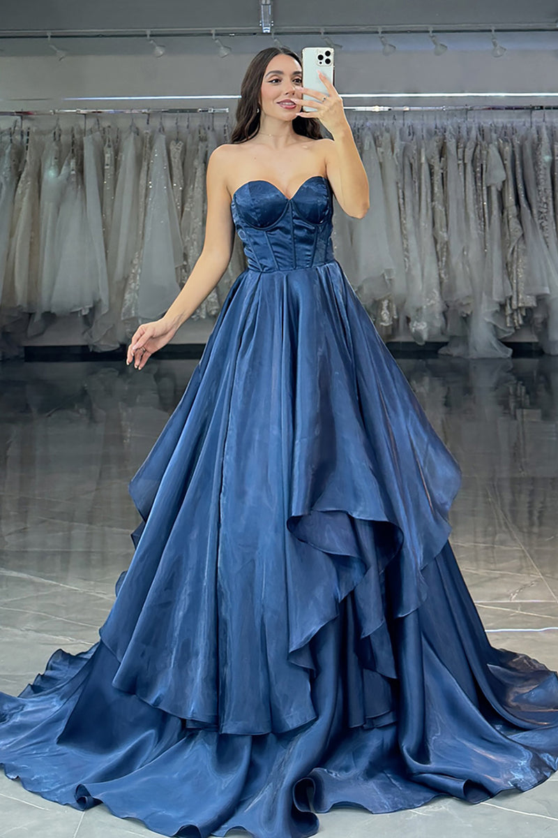 Load image into Gallery viewer, Burgundy Corset A Line Long Prom Dress with Ruffles