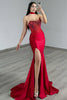 Load image into Gallery viewer, Sparkly Red Satin Strapless Long Corset Prom Dress with Slit