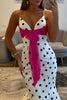 Load image into Gallery viewer, White Black Dot Mermaid Spaghetti Straps Satin Long Prom Dress with Sash