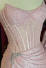 Load image into Gallery viewer, Sparkly Blush Sheath Satin Long Corset Ruched Prom Dress with Slit