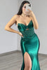 Load image into Gallery viewer, Sparkly Dark Green Satin Cut Out Long Corset Prom Dress with Beading