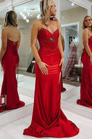 Load image into Gallery viewer, Sparkly Dark Green Satin Cut Out Long Corset Prom Dress with Beading