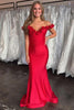 Load image into Gallery viewer, Floral Red Mermaid Satin Off the Shoulder Long Corset Prom Dress