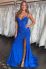 Load image into Gallery viewer, Sparkly Royal Blue Beaded Sheath Corset Long Prom Dress with Slit