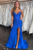 Load image into Gallery viewer, Sparkly Royal Blue Beaded Sheath Corset Long Prom Dress with Slit
