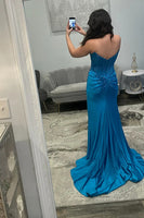 Load image into Gallery viewer, Sparkly Green Sheath Strapless Long Corset Prom Dress with Slit