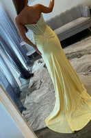 Load image into Gallery viewer, Sparkly Green Sheath Strapless Long Corset Prom Dress with Slit