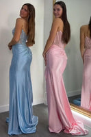 Load image into Gallery viewer, Sparkly Green Sheath Strapless Long Corset Prom Dress with Slit