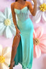 Load image into Gallery viewer, Sparkly Green Sheath Strapless Long Corset Prom Dress with Slit