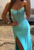 Load image into Gallery viewer, Sparkly Green Sheath Strapless Long Corset Prom Dress with Slit