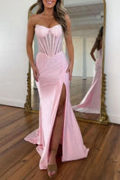 Load image into Gallery viewer, Sparkly Green Sheath Strapless Long Corset Prom Dress with Slit