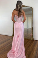 Load image into Gallery viewer, Sparkly Green Sheath Strapless Long Corset Prom Dress with Slit