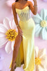 Load image into Gallery viewer, Sparkly Green Sheath Strapless Long Corset Prom Dress with Slit