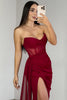 Load image into Gallery viewer, Burgundy Sweetheart Mermaid Long Corset Prom Dress with Side Cape