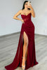 Load image into Gallery viewer, Burgundy Sweetheart Mermaid Long Corset Prom Dress with Side Cape