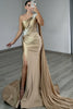 Load image into Gallery viewer, Sparkly Gold Mermaid One Shoulder Long Prom Dress with Slit