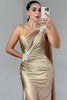 Load image into Gallery viewer, Sparkly Gold Mermaid One Shoulder Long Prom Dress with Slit
