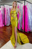 Load image into Gallery viewer, Yellow Halter Floral Mermaid Long Prom Dress with Slit