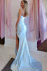 Load image into Gallery viewer, Sparkly Light Blue Satin Beaded Mermaid Long Corset Prom Dress with Slit