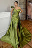 Load image into Gallery viewer, Green Satin One Shoulder Mermaid Long Prom Dress with Slit