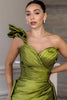 Load image into Gallery viewer, Green Satin One Shoulder Mermaid Long Prom Dress with Slit