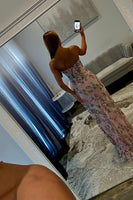 Load image into Gallery viewer, Sparkly Floral Pink Sheath Strapless Long Prom Dress with Bow