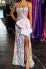 Load image into Gallery viewer, Sparkly Floral Pink Sheath Strapless Long Prom Dress with Bow