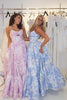 Load image into Gallery viewer, Blue Flower A-Line Spaghetti Straps Long Corset Prom Dress with Lace