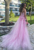 Load image into Gallery viewer, Pink Strapless Sheath 3D Flower Long Prom Dress with Slit
