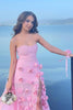Load image into Gallery viewer, Pink Strapless Sheath 3D Flower Long Prom Dress with Slit
