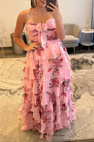 Load image into Gallery viewer, White Floral Tiered Ruffled Sweetheart Long Prom Dress with Slit