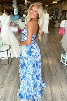 Load image into Gallery viewer, White Floral Tiered Ruffled Sweetheart Long Prom Dress with Slit