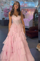 Load image into Gallery viewer, Blue Sweetheart A Line Tiered Long Corset Prom Dress with Ruffles