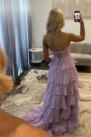 Load image into Gallery viewer, Blush Sweetheart A Line Tiered Lace Long Corset Prom Dress with Ruffles