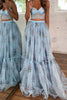 Load image into Gallery viewer, 2 Piece Blue A Line Tulle Long Prom Dress with Lace