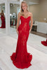 Load image into Gallery viewer, Red Sweetheart Mermaid Lace Long Prom Dress