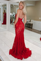 Load image into Gallery viewer, Red Sweetheart Mermaid Lace Long Prom Dress