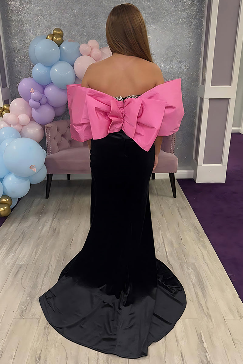 Load image into Gallery viewer, Sparkly Black Strapless Sheath Beaded Long Prom Dress with Slit