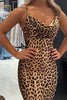 Load image into Gallery viewer, Brown Leopard Spaghetti Straps Mermaid Long Prom Dress