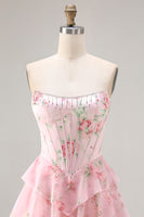 Load image into Gallery viewer, Blue Flower Strapless A Line Corset Long Prom Dress with Ruffles