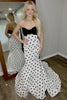 Load image into Gallery viewer, White Black Dot Mermaid Strapless Long Prom Dress