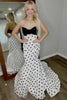Load image into Gallery viewer, White Black Dot Mermaid Strapless Long Prom Dress