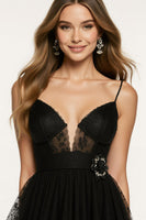 Load image into Gallery viewer, Sparkly Black Mermaid Spaghetti Straps Maxi Formal Dress with Beading