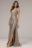 Load image into Gallery viewer, Sparkly Dark Silver Mermaid V-Neck Long Sequin Formal Dress with Slit