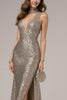 Load image into Gallery viewer, Sparkly Dark Silver Mermaid V-Neck Long Sequin Formal Dress with Slit