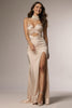 Load image into Gallery viewer, Champagne Mermaid Ruched Spaghetti Straps Long Formal Dress with Slit