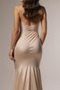 Load image into Gallery viewer, Champagne Mermaid Ruched Spaghetti Straps Long Formal Dress with Slit