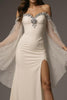 Load image into Gallery viewer, Sparkly Ivory Mermaid Off the Shoulder Long Formal Dress with Cape
